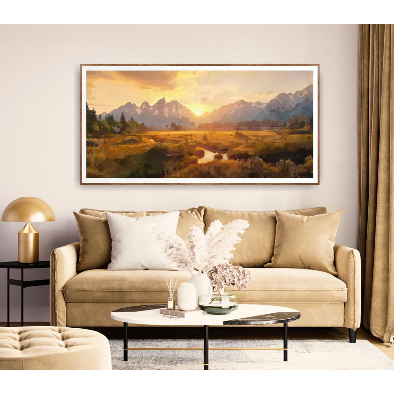«Grand Teton National Park Sunset», aquarelle, art mural extra large, impression de voyage, H 30 po x l 60 po x P 1,5 po