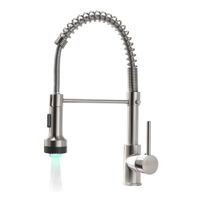 Commercial Style Pull-Down Kitchen Faucet with Single Handle, Brushed Nickel Finish, Brass Construction