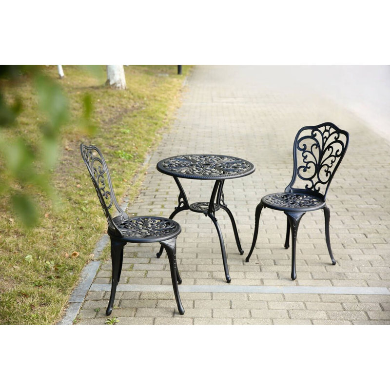 Table de patio et chaises d'extérieur noires - Fonte d'aluminium, rouille - Design assemblé