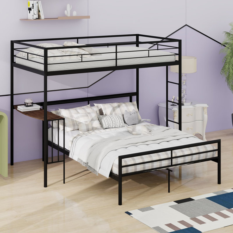 Lit superposé en métal avec bureau, échelle, Noir