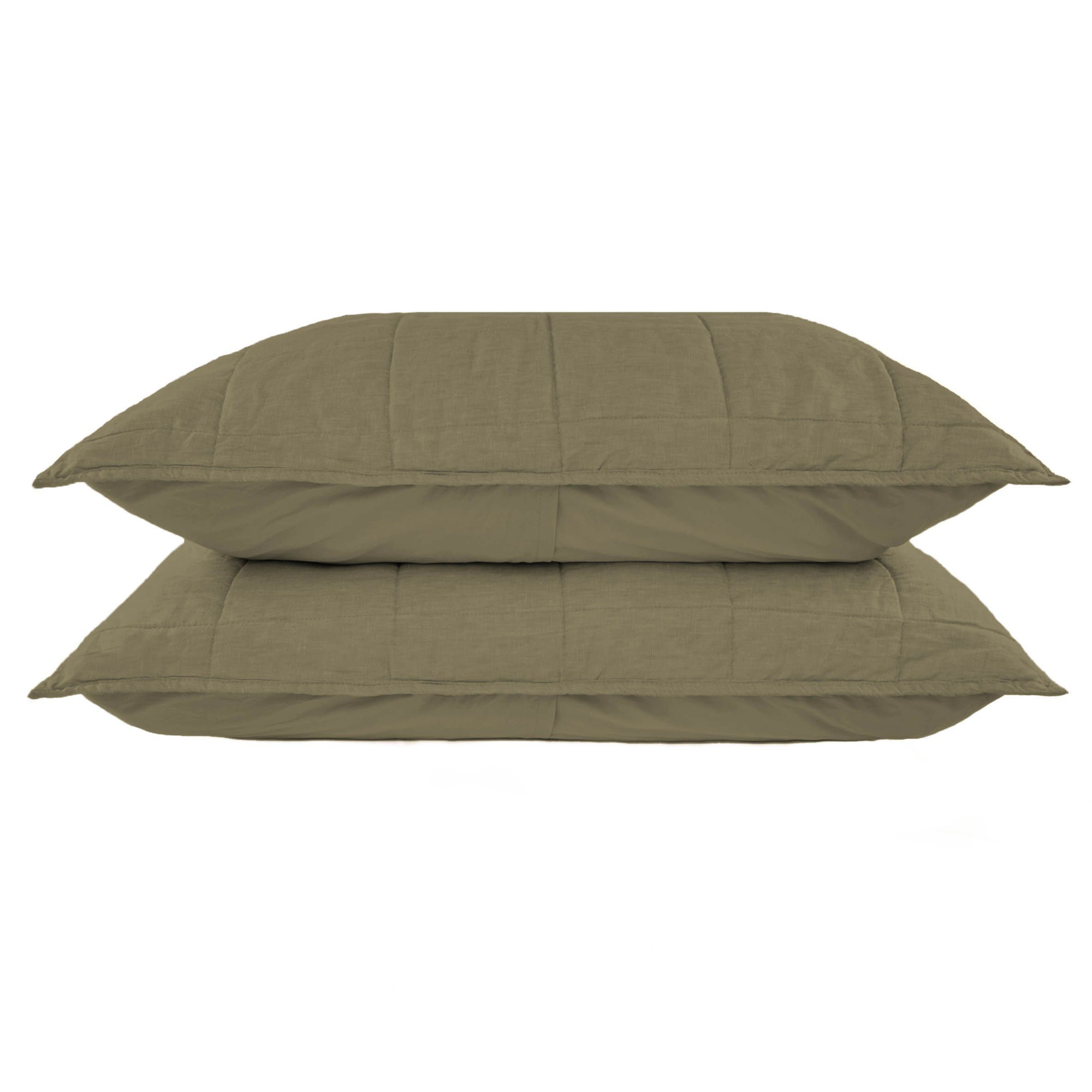 French Linen Box Stitch Quilted Sham Set, King, Moss