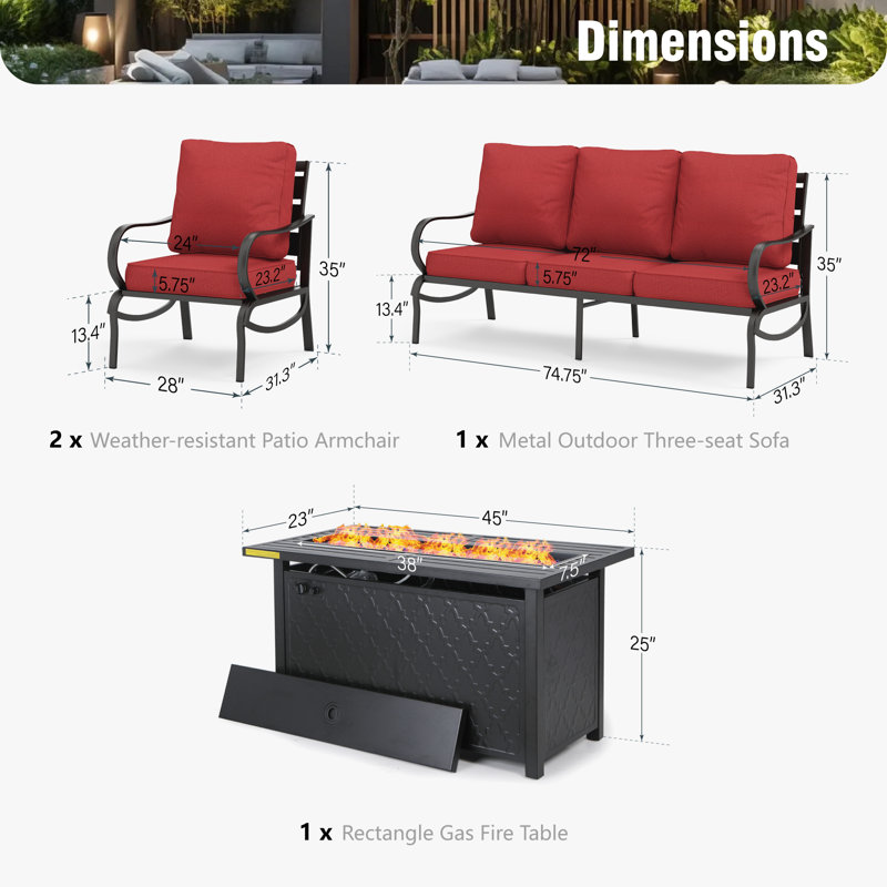 Tapasi Outdoor Patio Conversation Furniture Set, Red