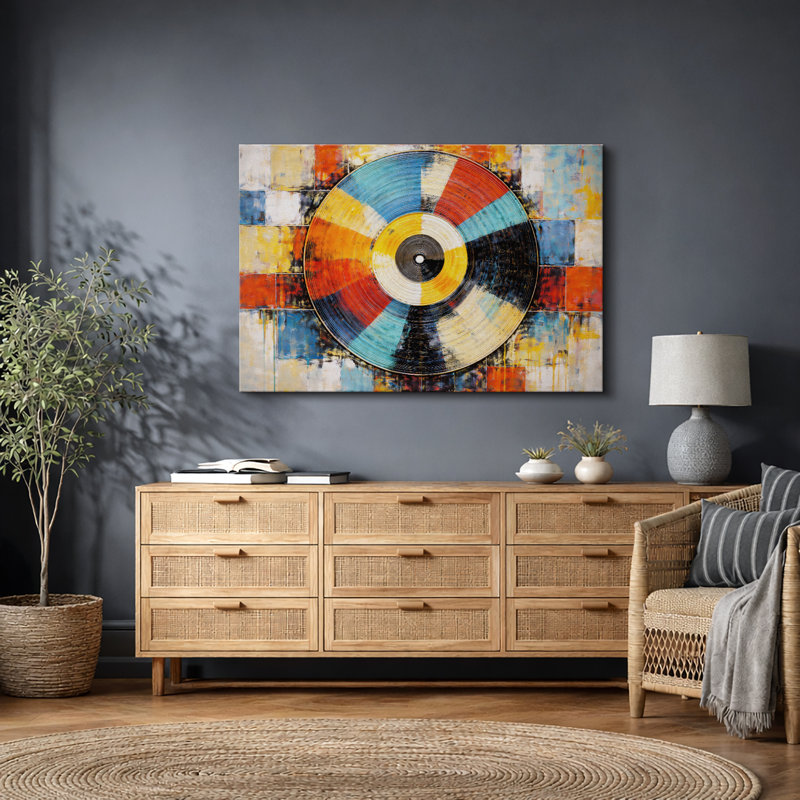 Œuvre de disque vinyle, images de musique rétro, impression sur toile encadrée, H 32 po x l 48 po x P 1,5 po, Toile tendue