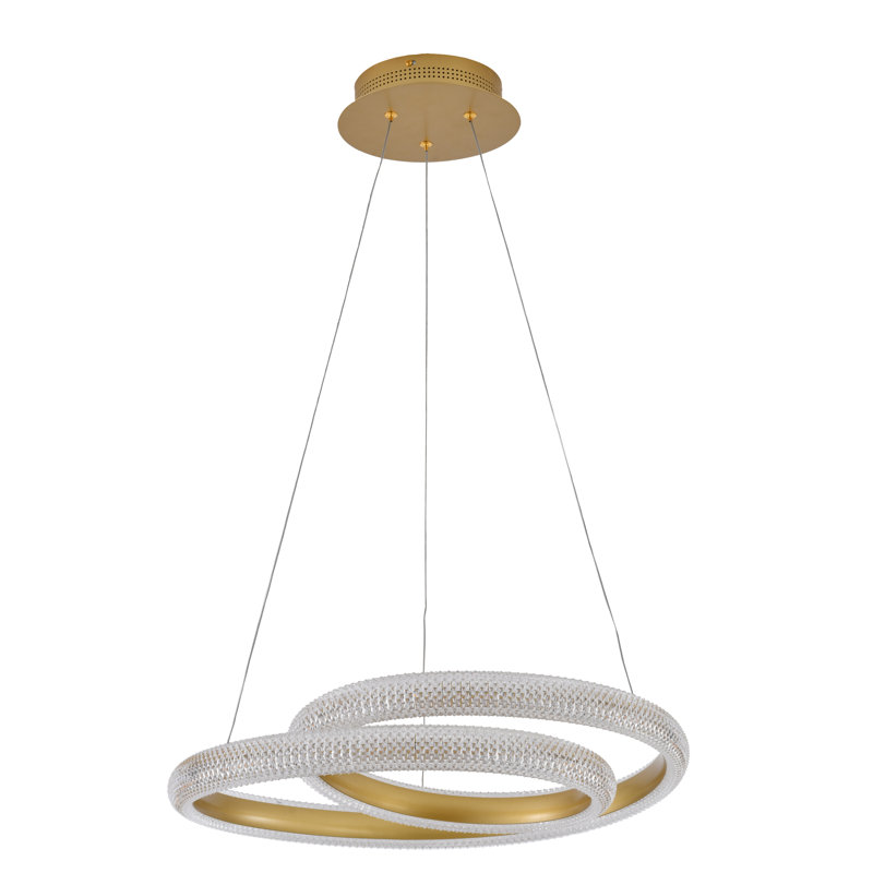 2-Light Gold Dimmable LED Chandelier With Clear Acrylic Diffusers