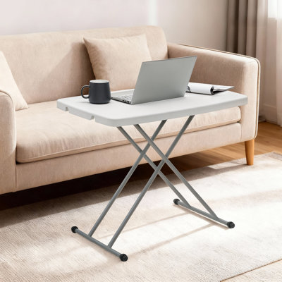 30" Adjustable Height Folding TV Tray Table White Stand With Sturdy Metal Frame & Plastic Non-Slip Foot Caps