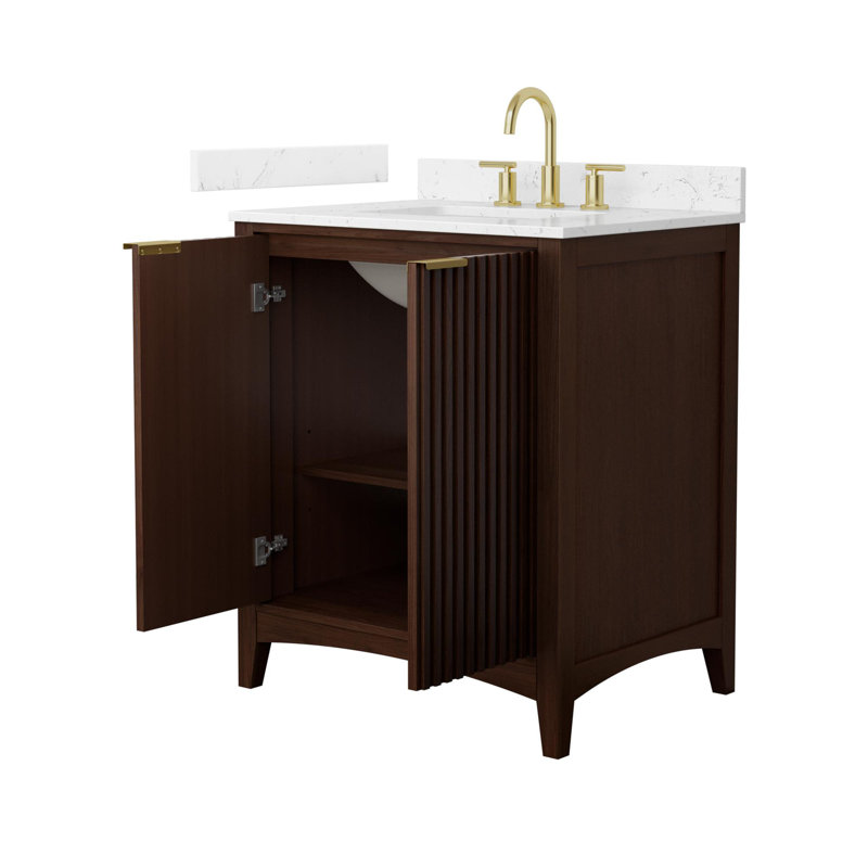Palmilla 30" Freestanding Single Bathroom Vanity with Cultured Marble Top, Beige, Matte Black, Carrara Cultured Marble