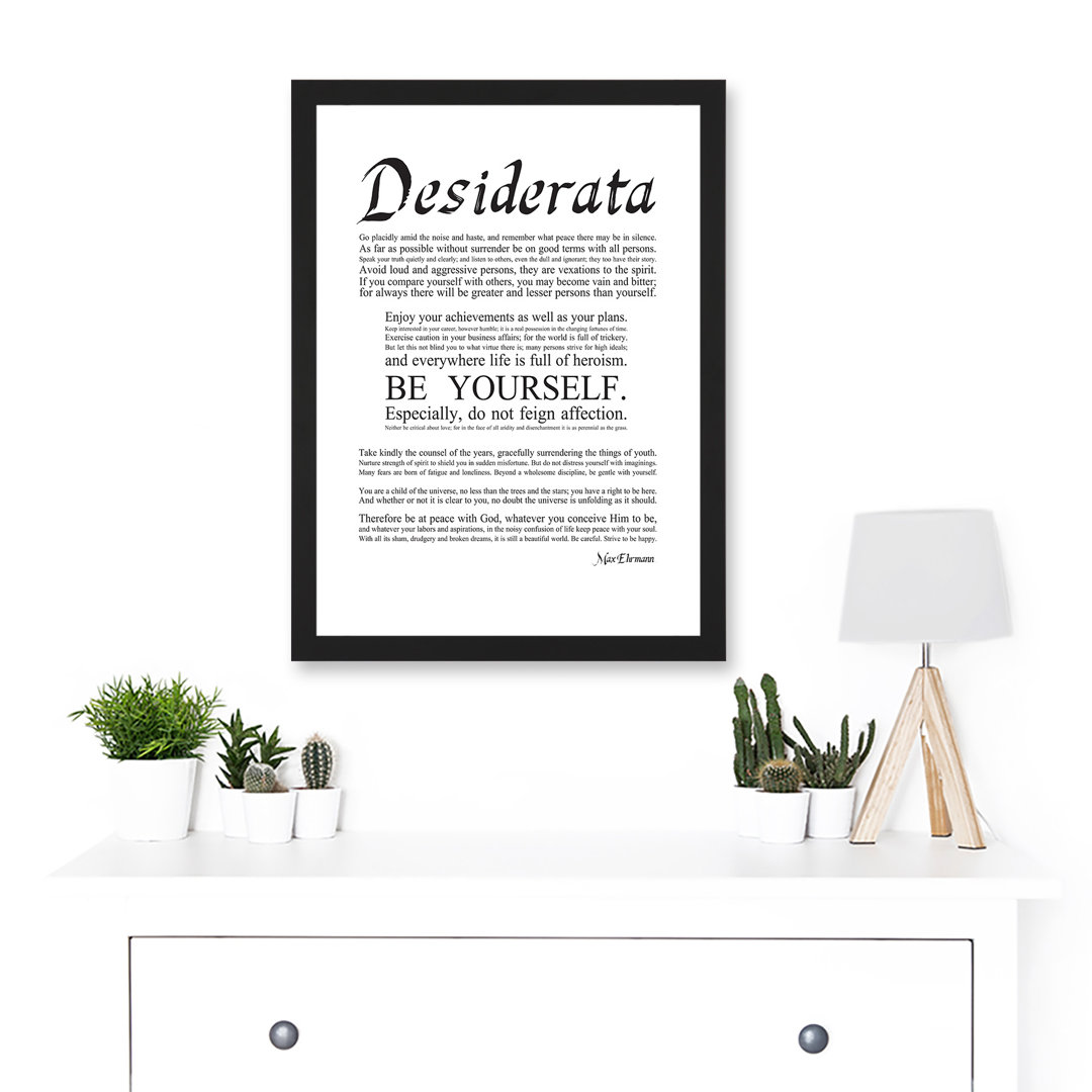 Desiderata Ehrmann Go Placidly Amid Yourself Quote - Single Picture Frame Art Prints