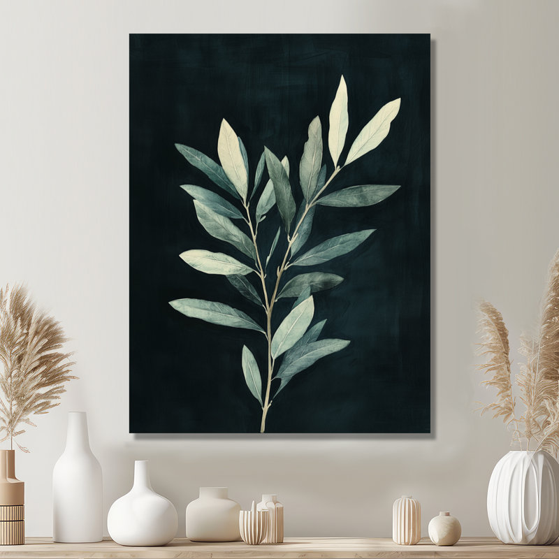 Olive Branch After Dark I - Toile murale botanique méditerranéenne, 40" H x 30" W, Toile tendue