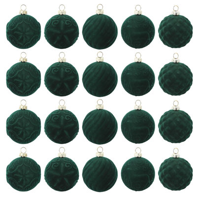 25 boules de Noël, 2,36 po en velours vert, ensemble de boules de Noël floquées, incassables et légères décorations de Noël en plastique pour les fêtes d'arbres