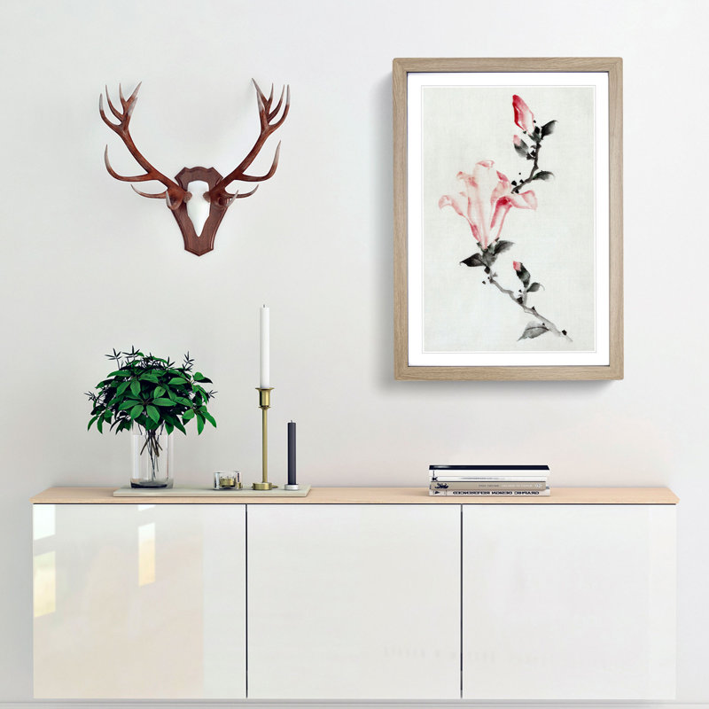 Large Pink Blossom by Katsushika Hokusai - Picture Frame Painting Print, Oak Framed, 65cm H x 48cm W x 2cm D