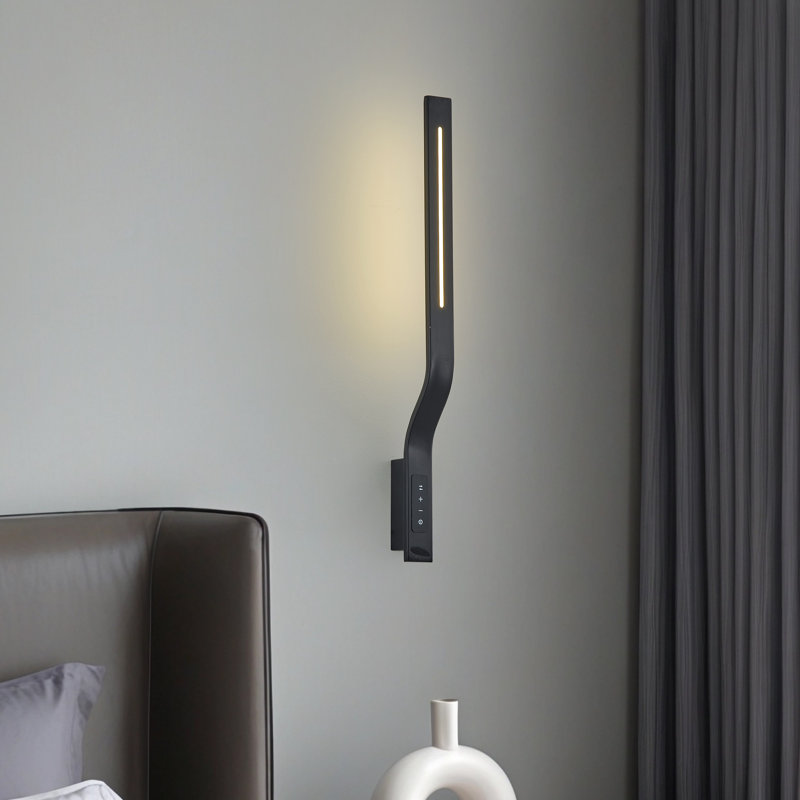 Applique murale moderne à lumière linéaire moderne à intensité variable avec panneau de commande tactile, 3 couleurs, à intensité variable, convient au salon, à la chambre à coucher, à la toile de fond, etc. (Noir)