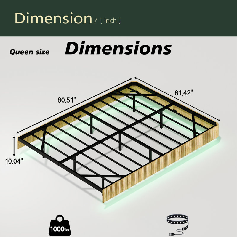Walnut Floating Bed Frame With LED Lights, Queen, Oak