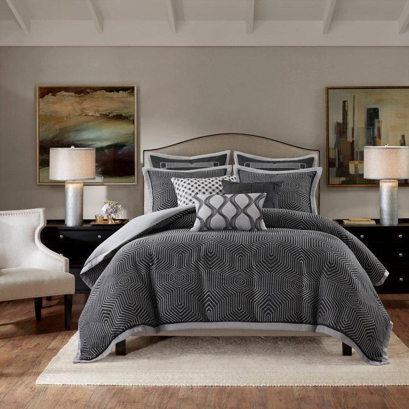 8 Pieces Queen Comforter Set,Black Multi, Queen Sheet Set + 7 Additional Pieces