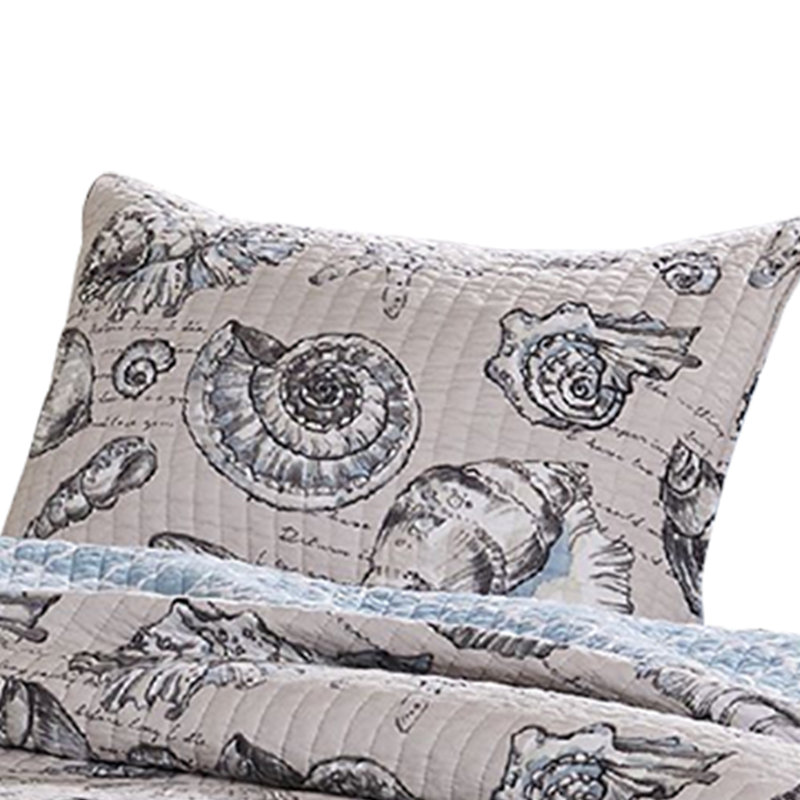 Full White Microfiber Reversible Nautical Quilt Set