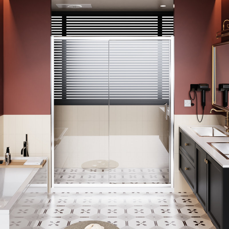 60 In W X 72 H Single Sliding Shower Door Featuring 1/5 Inch Thick Clear , Alloy Frame, And Stain - Coating Door, Height Width, Stainless Steel, Structure