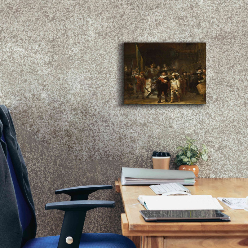 «The Night Watch» par Rembrandt van Rijn - reproduction sur toile tendue, H 12 po x l 16 po x P 0,75 po