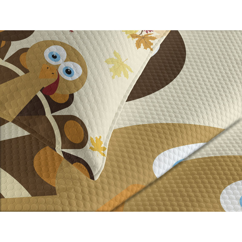 Happy Thanksgiving Multicolor Quilted Queen Bedspread Set