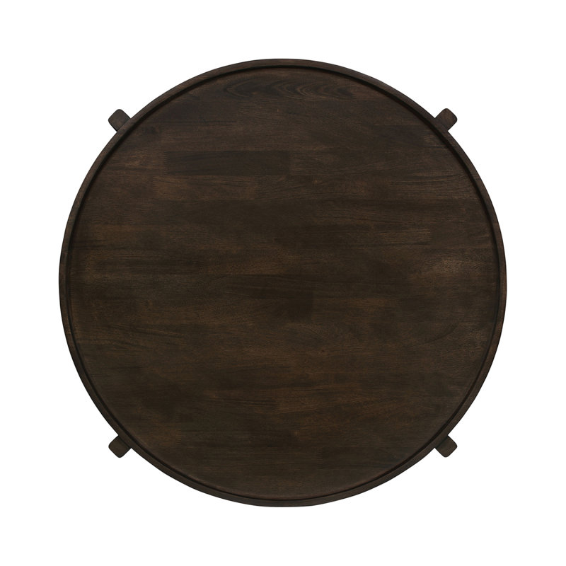 Round Solid Wood Coffee Table,Dark Brown
