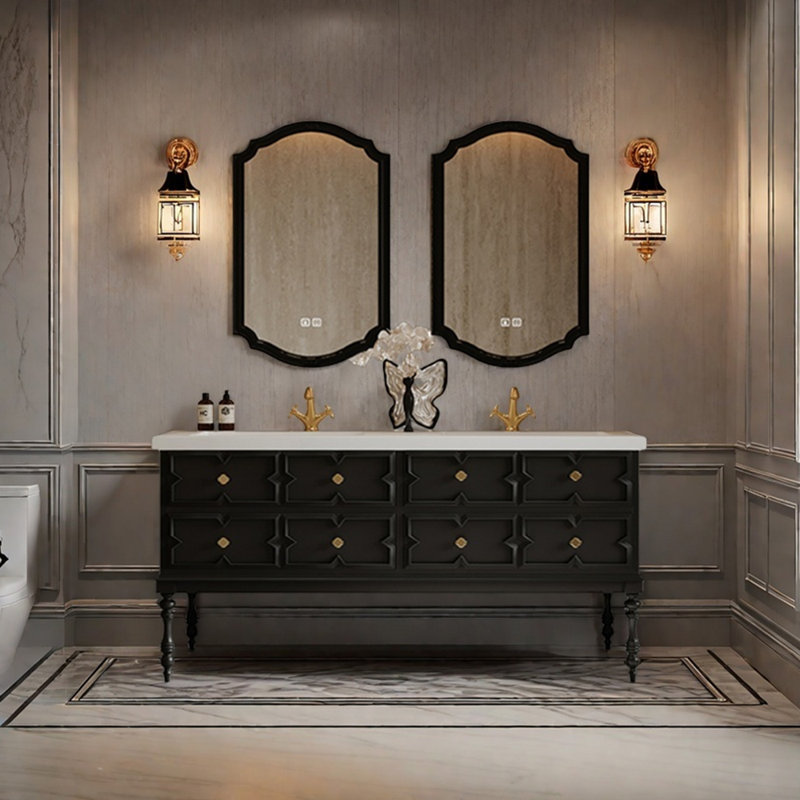 Armoire de salle de bain rétro française, H 32,3 po x l 66,9 po x P 21,6 po
