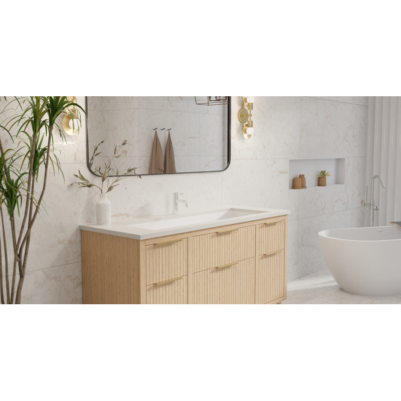 Badeloft 48.8" x 16.1" Rectangular Stone Resin Undermount Ramp Bathroom Sink UB-04-XL-M in Matte White, Matte White