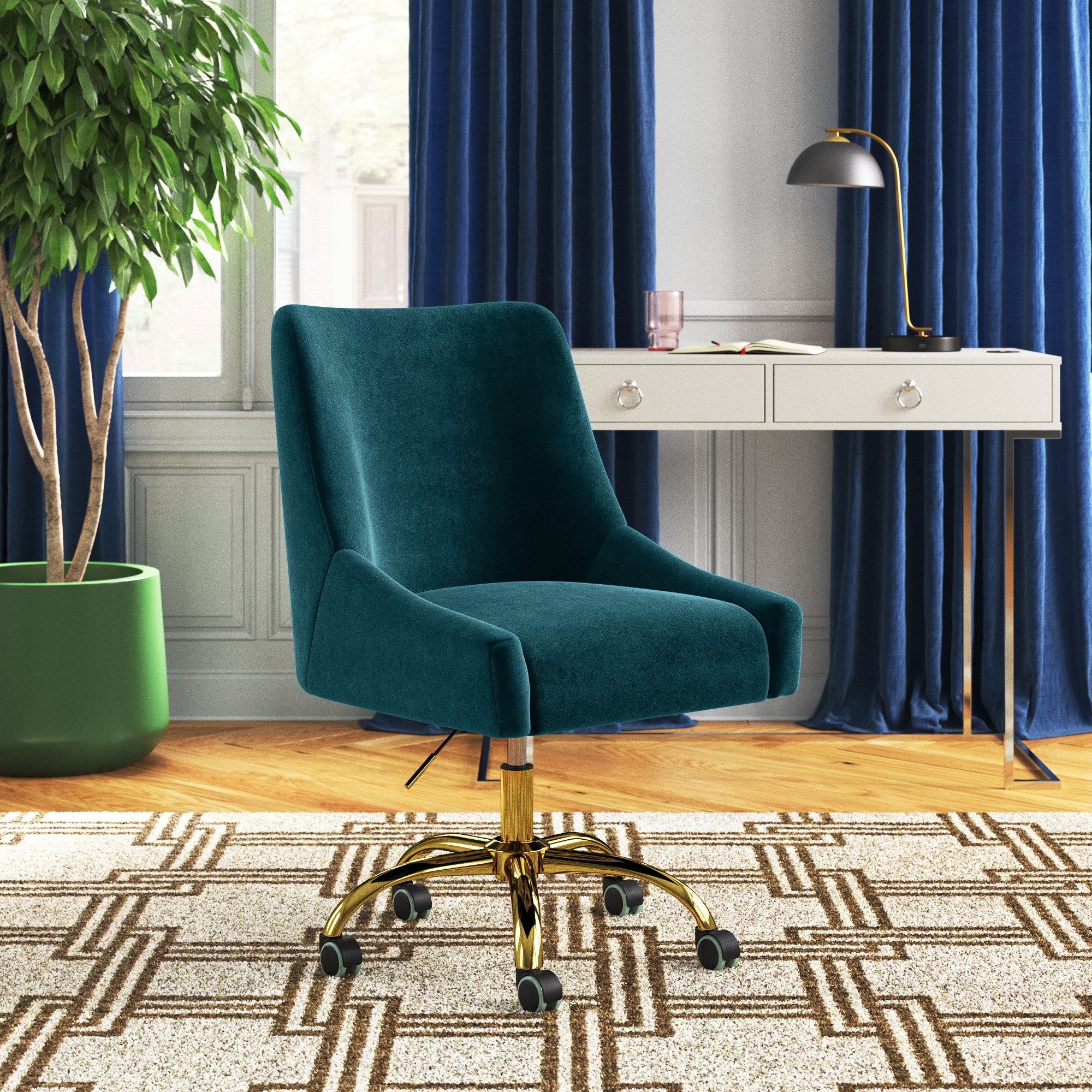 Etta Avenue™ Westlyn Task Chair with Velvet and Double Wheel & Reviews ...