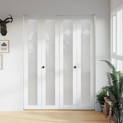 Full-Lite Frosted Glass Solid Manufactured Wood Bi-Fold Interior Closet Door with Installation Hardware Kit