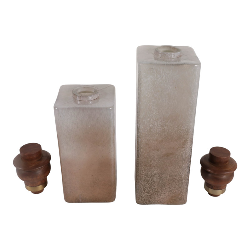 Vase bouteille en verre de style artisanal moderne pour la décoration du bureau ou de la maison - Grand vase contemporain pour présenter des fleurs sur une table de cuisine - Lot de 2, 13 et 15 pouces, ivoire et marron