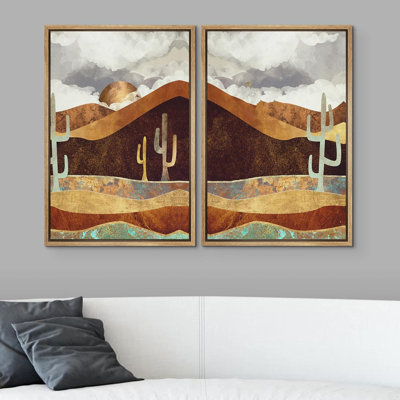 Desert " Mid-Century Modern Brown Polygon Abstract Shapes " 2 Piece Art Print