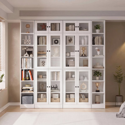 Bibliothèque haute 85,8 "avec porte en verre et tablettes