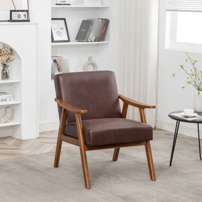 Chaise d'appoint brune avec revêtement en microfibre et structure en bois massif pour fauteuil confortable, structure