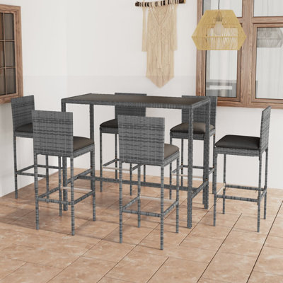 Table de bar et tabourets de patio avec coussins en rotin de poly
