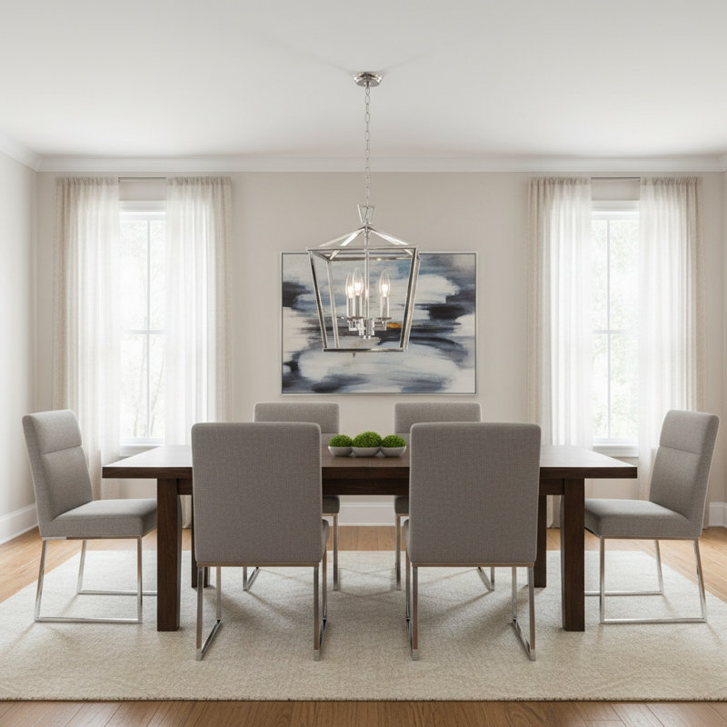 3 - Light Lantern Geometric Chandelier, Polished Nickel