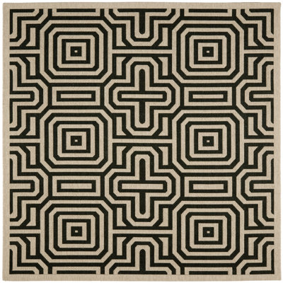 Arneshia Geometric Sand/Black Indoor / Outdoor Area Indoor/Outdoor Area Rug