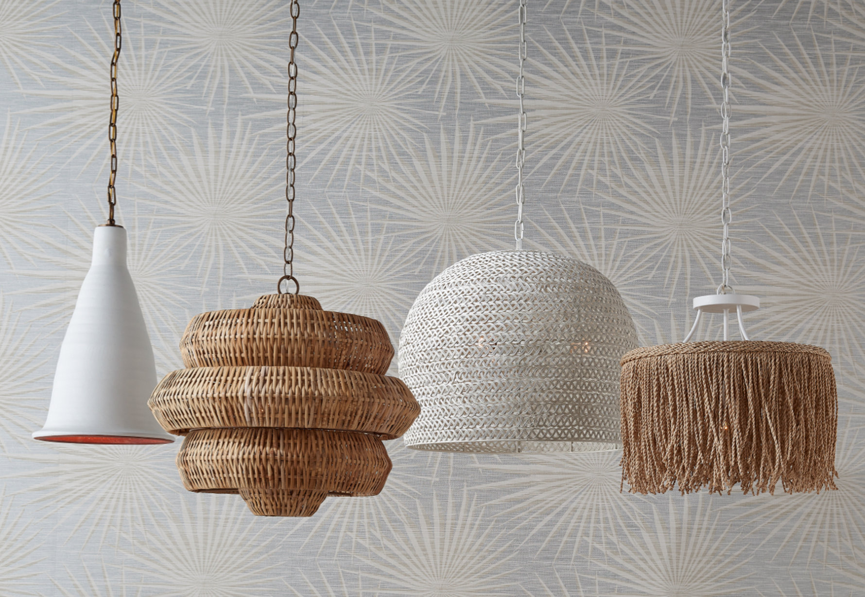 Four different pendant lamps in a row.
