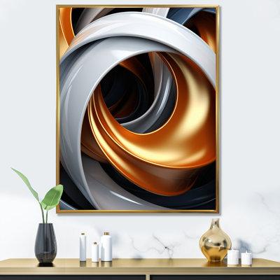 Liquid White And Orange Abstract Minimal Swirl - Abstract Spirals Canvas Art