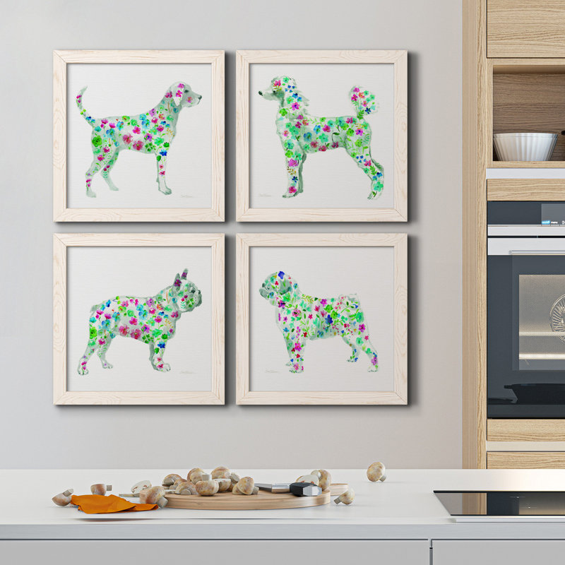 Tapisserie Labrador - ensemble de 4 peintures sur toile encadrées, Toile avec encadrement blanc, H 40 po x l 40 po x P 1,5 po