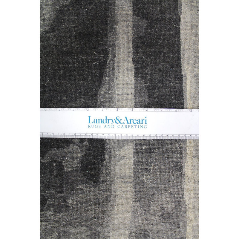 Tapis gris en laine noué à la main de conception unique 9 pi x 12 pi New Age Mystic