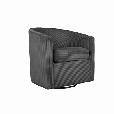 Corduroy Fabric 1Pc Swivel Accent Chair U-Backrest Living Room Plush Cushion Chair Metal Base by Latitude Run