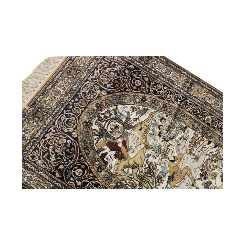 Hand-Knotted High-Quality Red and Navy Area Rug
