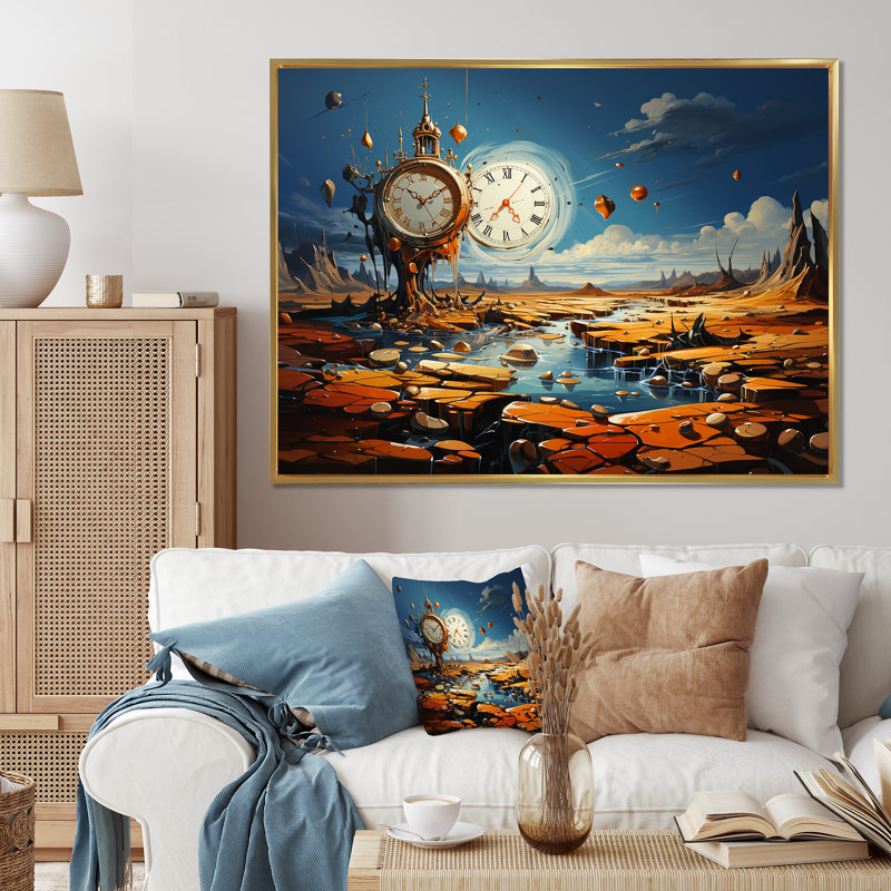 «The Persistance Of Dali», art mural surréalisme, Cadre flottant doré, H 34 po x l 44 po x P 1,5 po