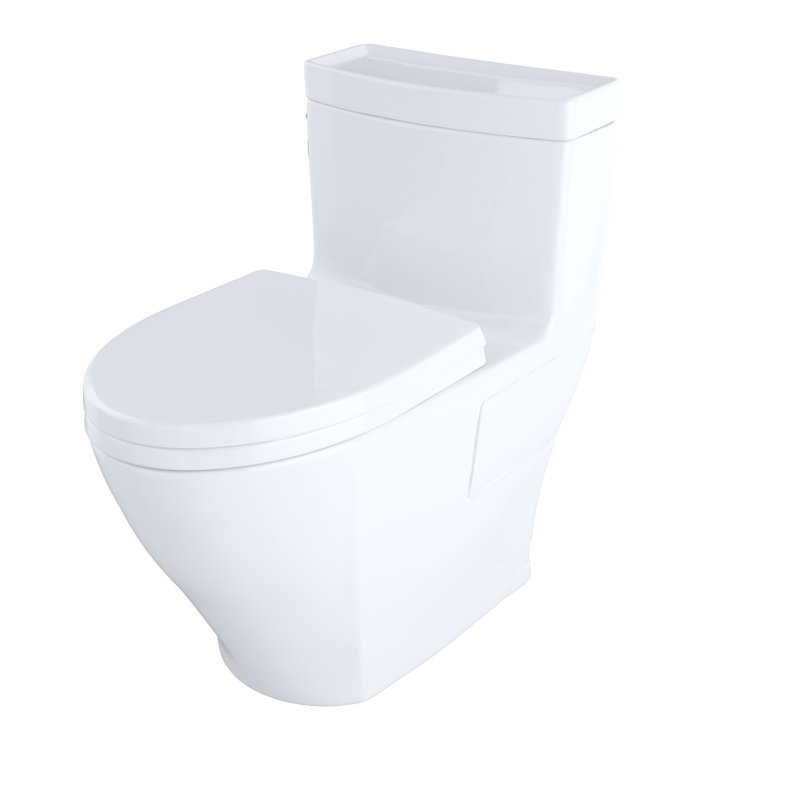 TOTO Aimes WASHLET+ One-Piece Elongated 1.28 GPF Universal Height Skirted Toilet with CEFIONTECT, Cotton White