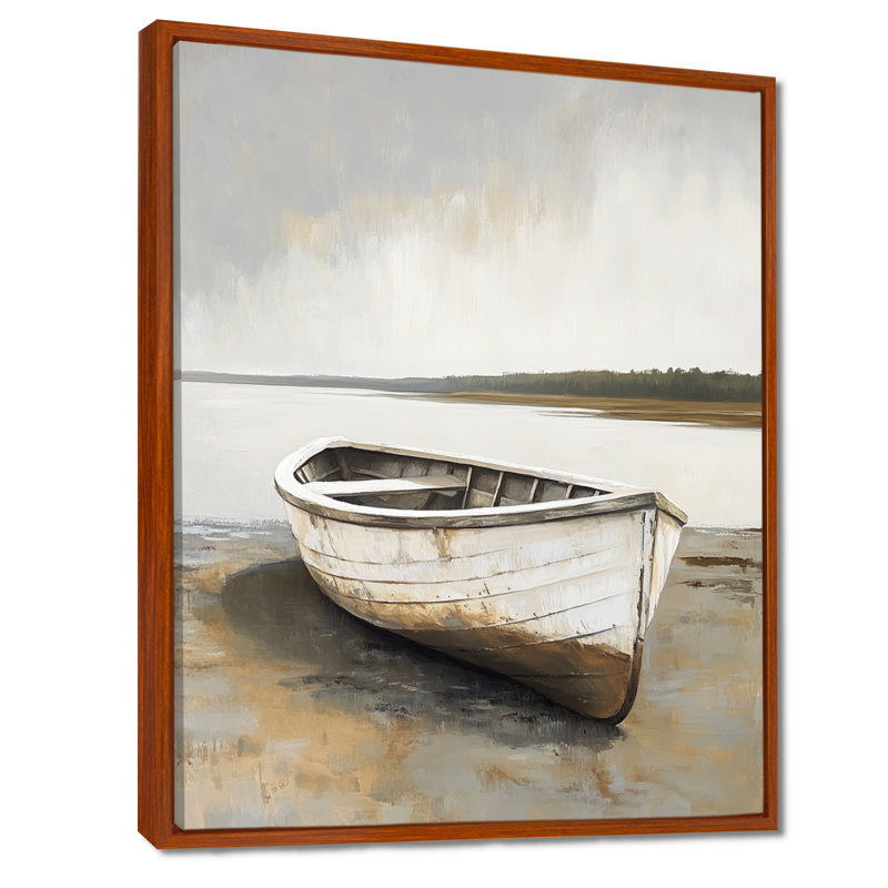 Barque à rames patinée par le temps - Tableau encadré gris de style côtier, H 40 po x l 30 po, Cadre flottant brun