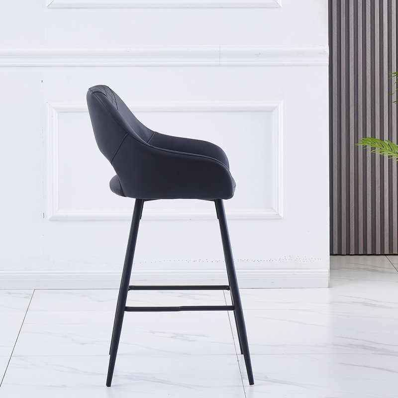 Cowles 67cm Faux Leather Arm Bar Stool, Black