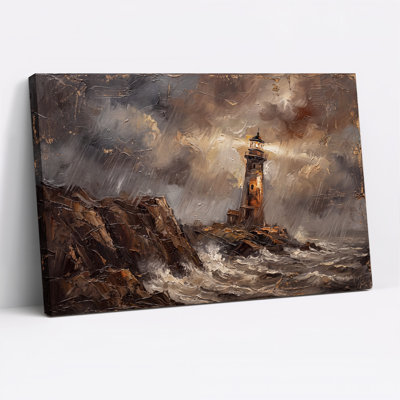 Tableau sur toile d'Halloween représentant un phare orageux sur une côte rocheuse