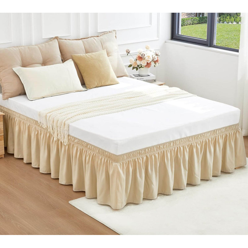 King Size Wrap-Around Elastic Bed Skirt, Light Beige