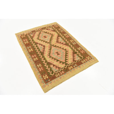 Tapis de pêche en laine 3 pi 3 po x 4 pi 6 po main one-of-kind noué la Doorfield