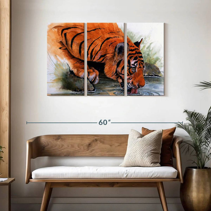 Tigre de Brampt buvant, H 28 po x l 45 po