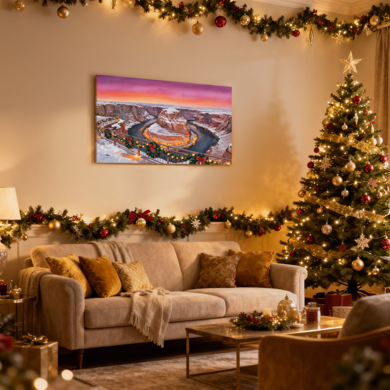 «Christmas Christmas Canyon Sunset Winter Scene», ensemble de 3 impressions sur toile, H 20 po x l 30 po