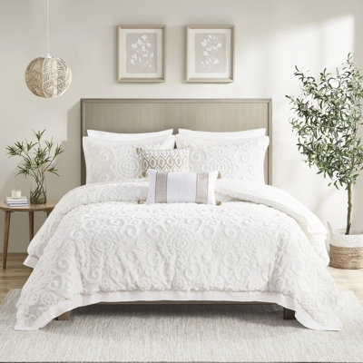 Édredon Ful - 100% coton avec exquis capitonnage en chenille 3D surdimensionné 2 taies décoratives assorties Lavable à la machine Magnifique broderie et duveteux