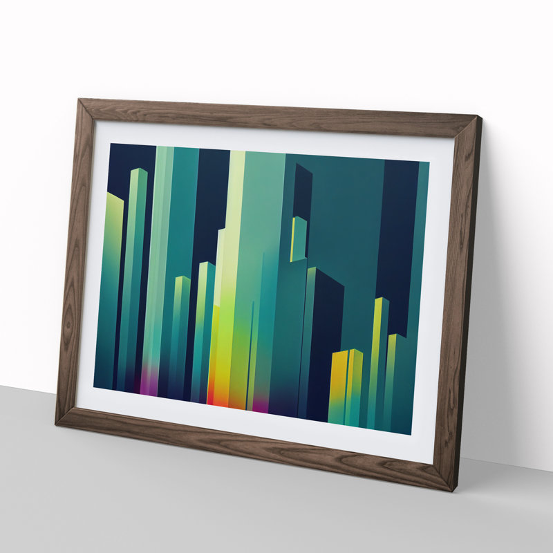 Gorgeous Abstract City Skyline 1 Piece Single Picture Frame Wall Art, 25cm H x 34cm W x 2cm D, Walnut Framed